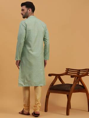 Namaskar SKY SILK Full Sleeves Self Design Knee Length Regular Fit kurta for men 4