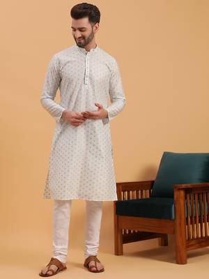 Namaskar SKY COTTON Full Sleeves Self Design Knee Length Regular Fit kurta for men 1