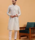 Namaskar SKY COTTON Full Sleeves Self Design Knee Length Regular Fit kurta for men