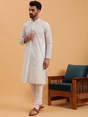 Namaskar SKY COTTON Full Sleeves Self Design Knee Length Regular Fit kurta for men 2