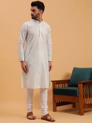 Namaskar SKY COTTON Full Sleeves Self Design Knee Length Regular Fit kurta for men 3
