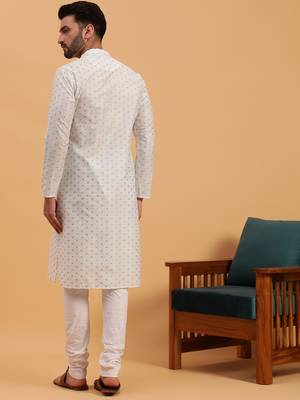 Namaskar SKY COTTON Full Sleeves Self Design Knee Length Regular Fit kurta for men 4