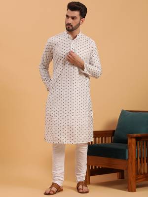 Namaskar PURPLE COTTON Full Sleeves Self Design Knee Length Regular Fit kurta for men 1