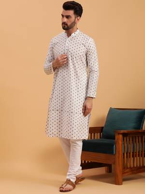 Namaskar PURPLE COTTON Full Sleeves Self Design Knee Length Regular Fit kurta for men 2
