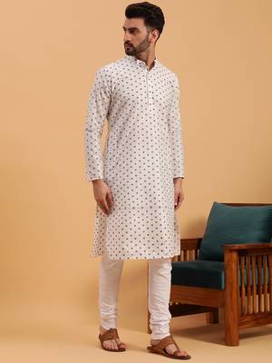 Namaskar PURPLE COTTON Full Sleeves Self Design Knee Length Regular Fit kurta for men 3