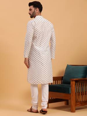 Namaskar PURPLE COTTON Full Sleeves Self Design Knee Length Regular Fit kurta for men 4