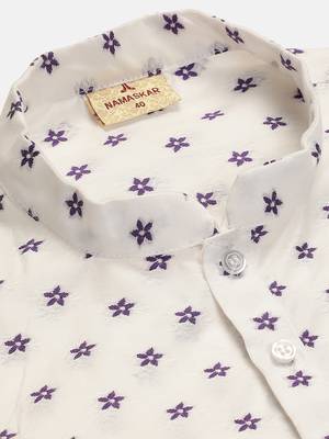 Namaskar PURPLE COTTON Full Sleeves Self Design Knee Length Regular Fit kurta for men 5
