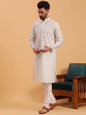 Namaskar GREY COTTON Full Sleeves Self Design Knee Length Regular Fit kurta for men 2