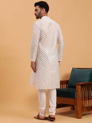 Namaskar GREY COTTON Full Sleeves Self Design Knee Length Regular Fit kurta for men 4