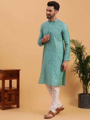 Namaskar SKY COTTON Full Sleeves Self Design Knee Length Regular Fit kurta for men 2