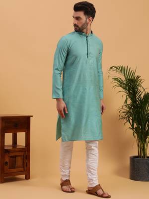Namaskar SKY COTTON Full Sleeves Self Design Knee Length Regular Fit kurta for men 3