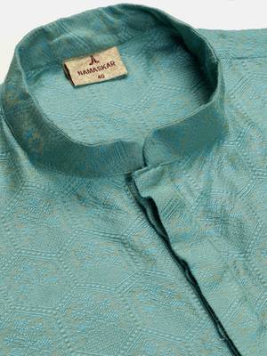 Namaskar SKY COTTON Full Sleeves Self Design Knee Length Regular Fit kurta for men 5
