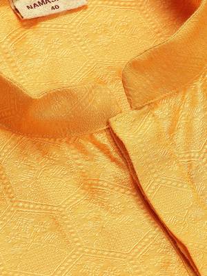 Namaskar YELLOW COTTON Full Sleeves Self Design Knee Length Regular Fit kurta for men 4