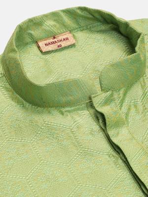 Namaskar SEA GREEN COTTON Full Sleeves Self Design Knee Length Regular Fit kurta for men 5
