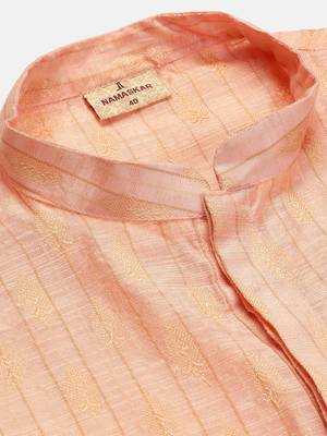 Namaskar PEACH JAQUARD Full Sleeves Self Design Knee Length Regular Fit kurta for men 5