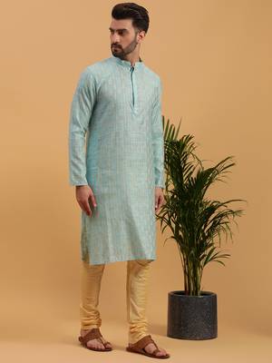 Namaskar SKY JAQUARD Full Sleeves Self Design Knee Length Regular Fit kurta for men 3