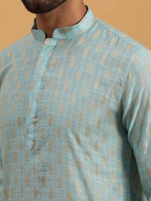 Namaskar SKY JAQUARD Full Sleeves Self Design Knee Length Regular Fit kurta for men 5