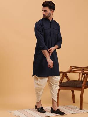 navy blue cotton full sleeve kurta for men 3