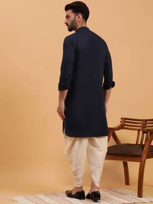 navy blue cotton full sleeve kurta for men 4
