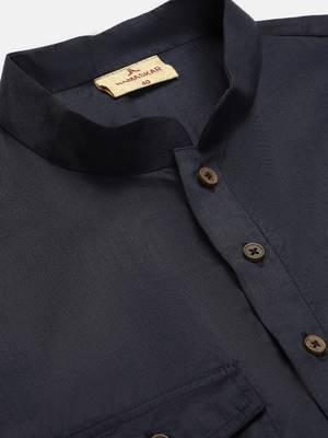 navy blue cotton full sleeve kurta for men 5