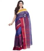 Ruuprekha Women's Pure Cotton Woven Blue Saree without Blouse