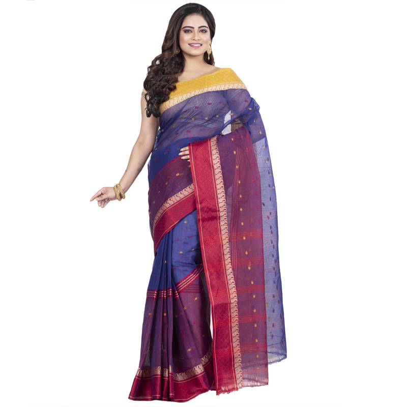 Ruuprekha Women's Pure Cotton Woven Blue Saree without Blouse