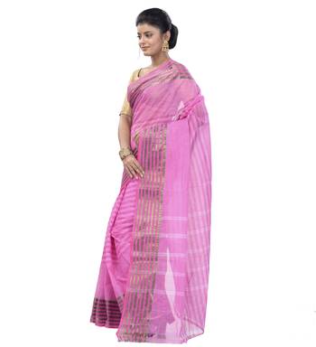 Ruuprekha Women's Pure Cotton Woven Pink Saree without Blouse 2