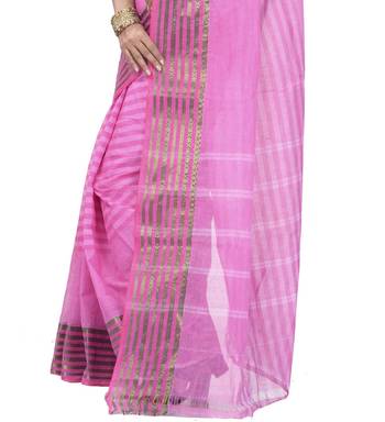 Ruuprekha Women's Pure Cotton Woven Pink Saree without Blouse 4
