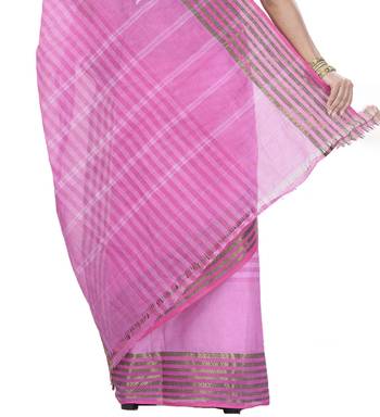 Ruuprekha Women's Pure Cotton Woven Pink Saree without Blouse 5