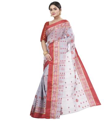 Ruuprekha Women's Pure Cotton Woven Lite Ash Saree without Blouse 2
