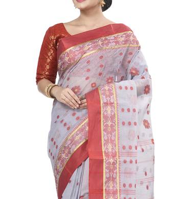 Ruuprekha Women's Pure Cotton Woven Lite Ash Saree without Blouse 4