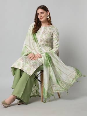 Parrot-green printed silk blend salwar 1