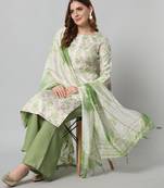 Parrot-green printed silk blend salwar