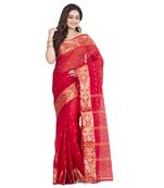 Ruuprekha Women's Pure Cotton Woven Red Saree without Blouse