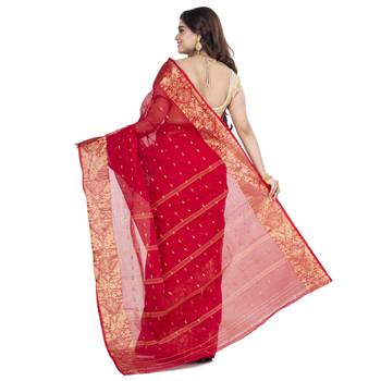 Ruuprekha Women's Pure Cotton Woven Red Saree without Blouse 3