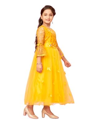 Yellow plain nylon kids-girl-gowns 2