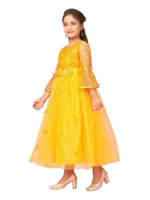 Yellow plain nylon kids-girl-gowns 3