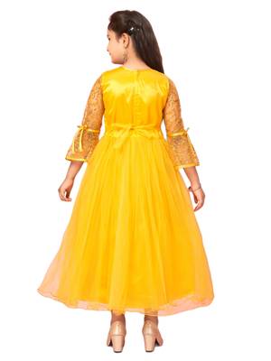Yellow plain nylon kids-girl-gowns 4