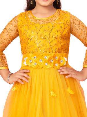 Yellow plain nylon kids-girl-gowns 5