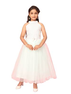 Green plain net kids-girl-gowns 1