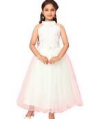 Green plain net kids-girl-gowns