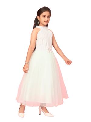 Green plain net kids-girl-gowns 2