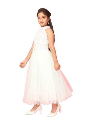 Green plain net kids-girl-gowns 3