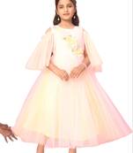 Orange plain net kids-girl-gowns