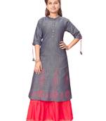 Blue printed cotton girls-top-bottom