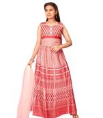 Peach printed silk stitched lehenga