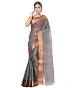 Ruuprekha Women's Pure Cotton Woven Ash & Red Saree without Blouse