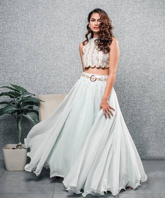 Mint Blue Organza Lehenga Set 1