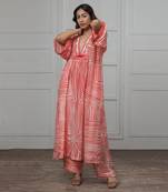 Jagged Striped Kaftan Dress With Neck Emroidery And Funka