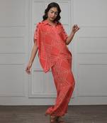 Dotted Tribal Print Kaftan Top With Handwork On Shoulder And Co-Ord Bottom